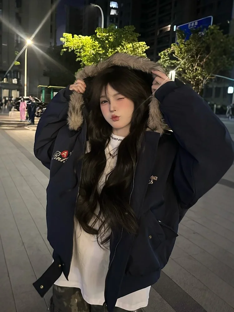 

Thiened Winter Cotton Jaet with Hood Mountain Eagle Embroidery Women's Parka Coat Warm Youth Faion ort Sle Zipper C...