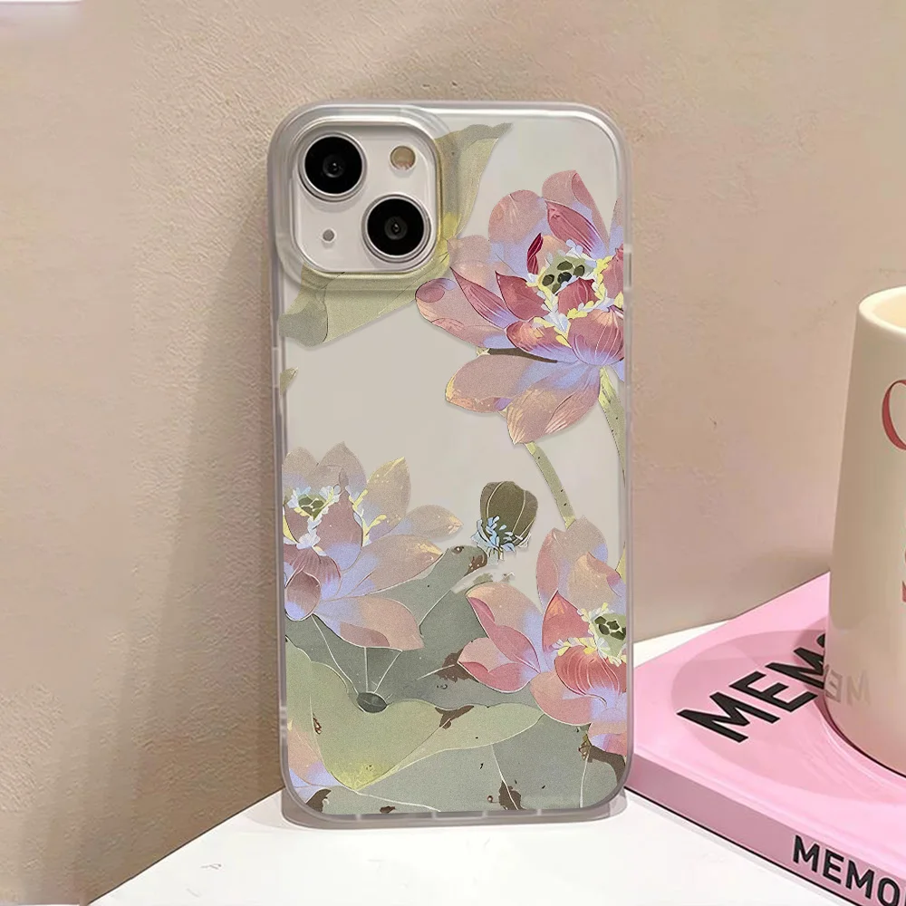 Flowers Phone Case For iPhone 16 Pro Max Case iPhone 15 13 11 12 14 Pro Max 13 Mini 16 15 Plus Translucent Slim Silky Skin Cover