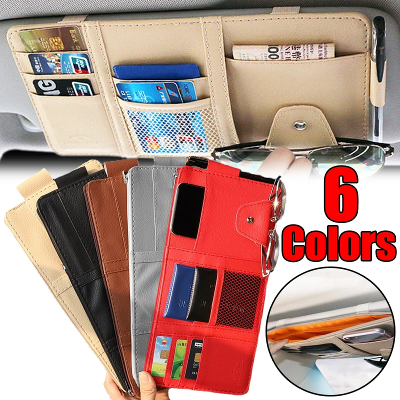 

Car Sun Visor Organizer Multi-Pocket Glasses Ticket Pouch with Zipper Pen Holder Car Storage Organizer Auto Interior Accessories