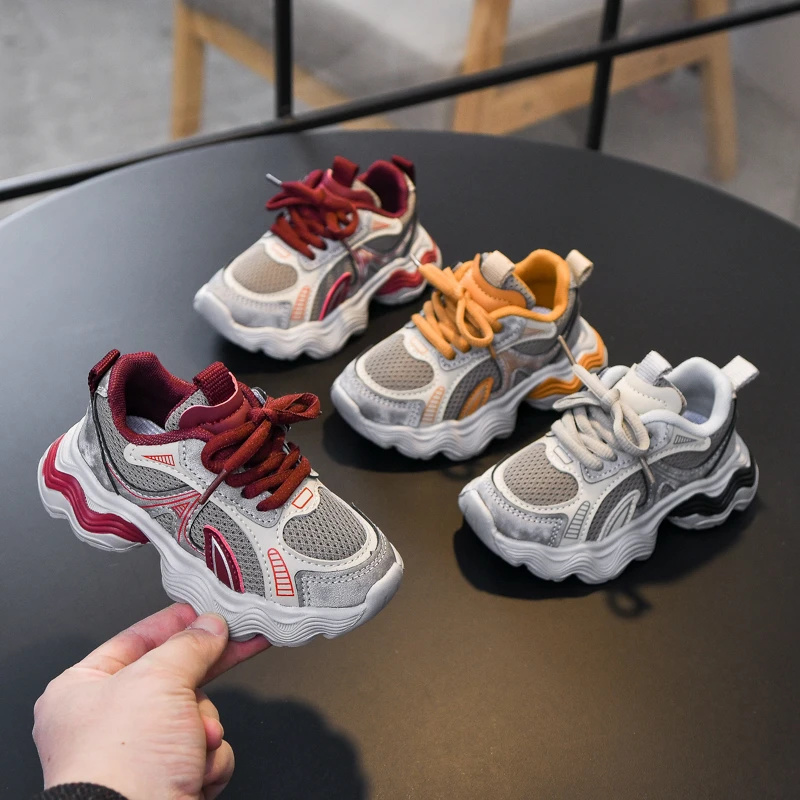 Children Running Shoes Mesh Breathable Boys Girls Sneakers Thick Soft Sole 2026 New Fashion Kids Sports Shoes Non-slip Hook&loop