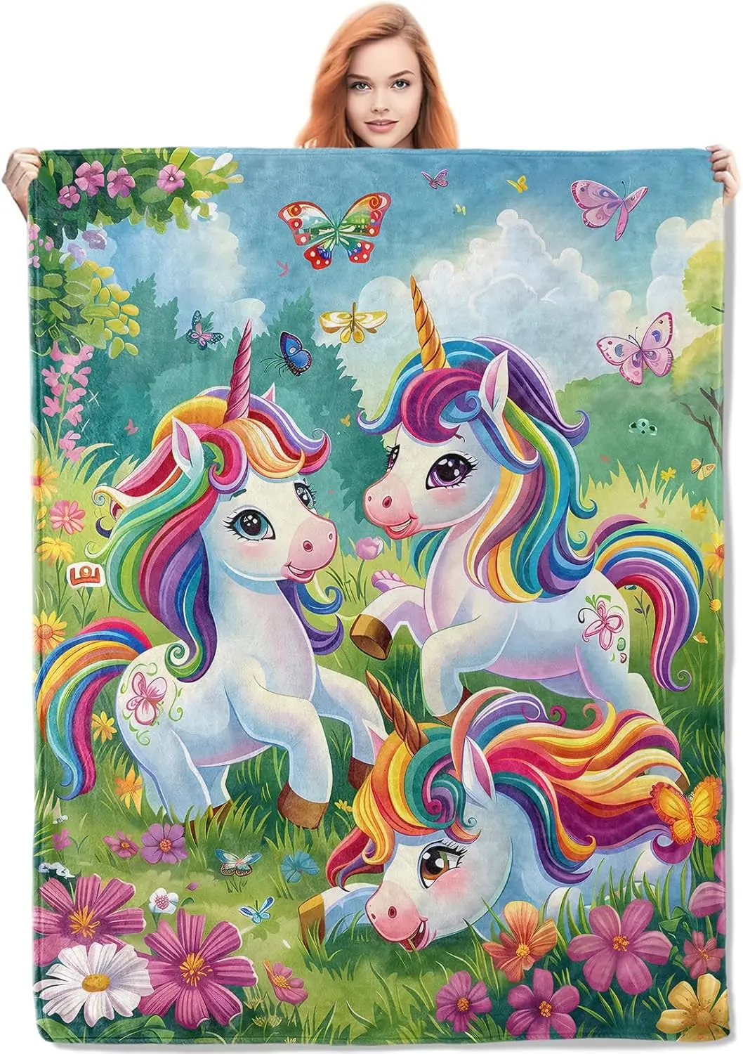 

Unicorns Throw Blanket Cute Unicorn Blankets for Kids Room Decor Colorful Unicorns and Butterflies Unicorns Custom blankets