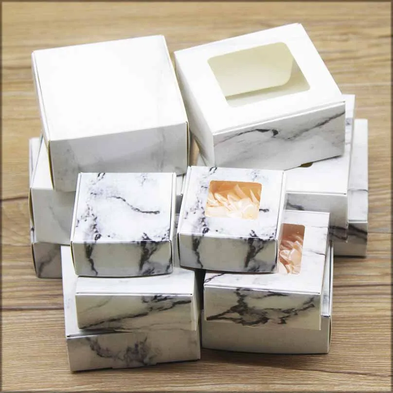 

10pcs Multi size Gift Packaging Kraft Paper Window Box Paper Marble Box with Windows Christmas Packaging Packaging Box