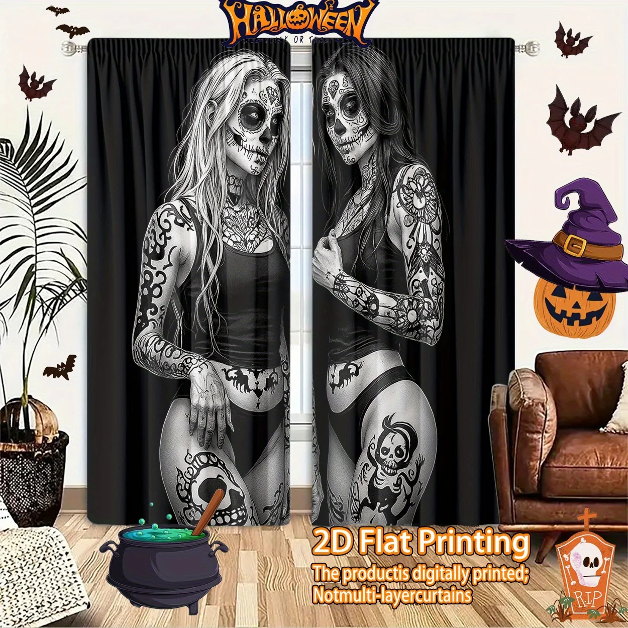 Blackout Curtain Nursery - Gothic Sugar Skull Women Blackout Curtains