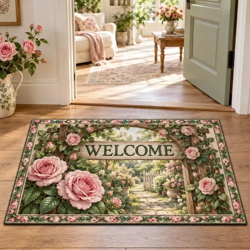 VIKAMA Natural Fiber Greeting Lemon Fruit Blossom Foliage Entry Rug Summer Skid Resistant Entryway Mat Botanical Decor Soft Cozy