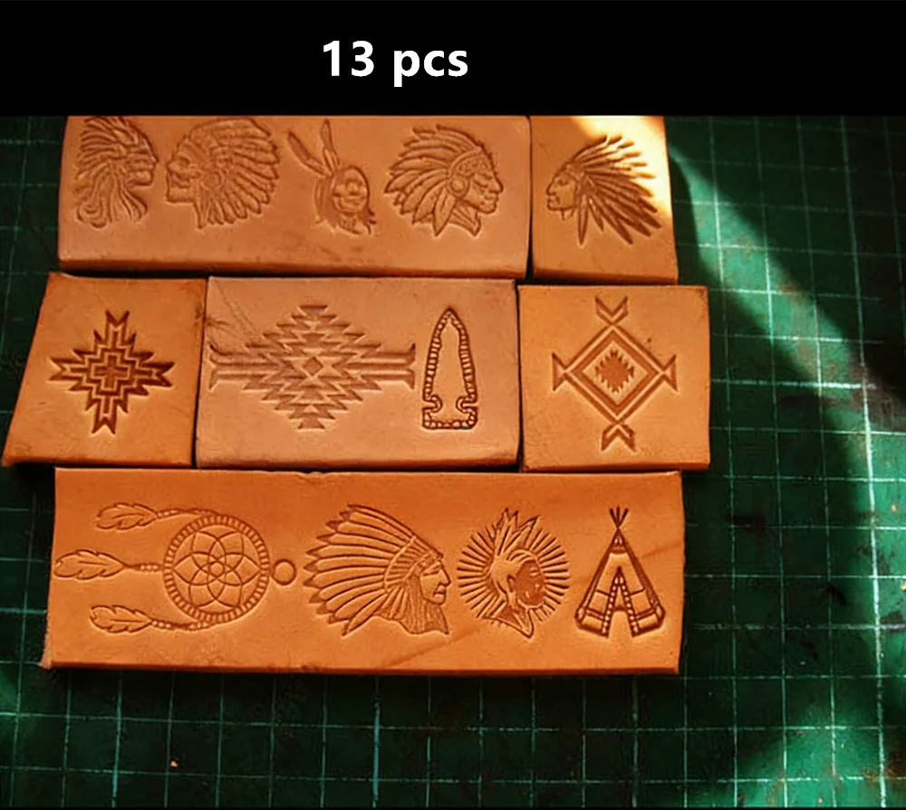

Набор из 13 штампов для кожи: алюминиевые формы для логотипов, индийские узоры, для тиснения и горячего штампования, для рукоделия из кожи