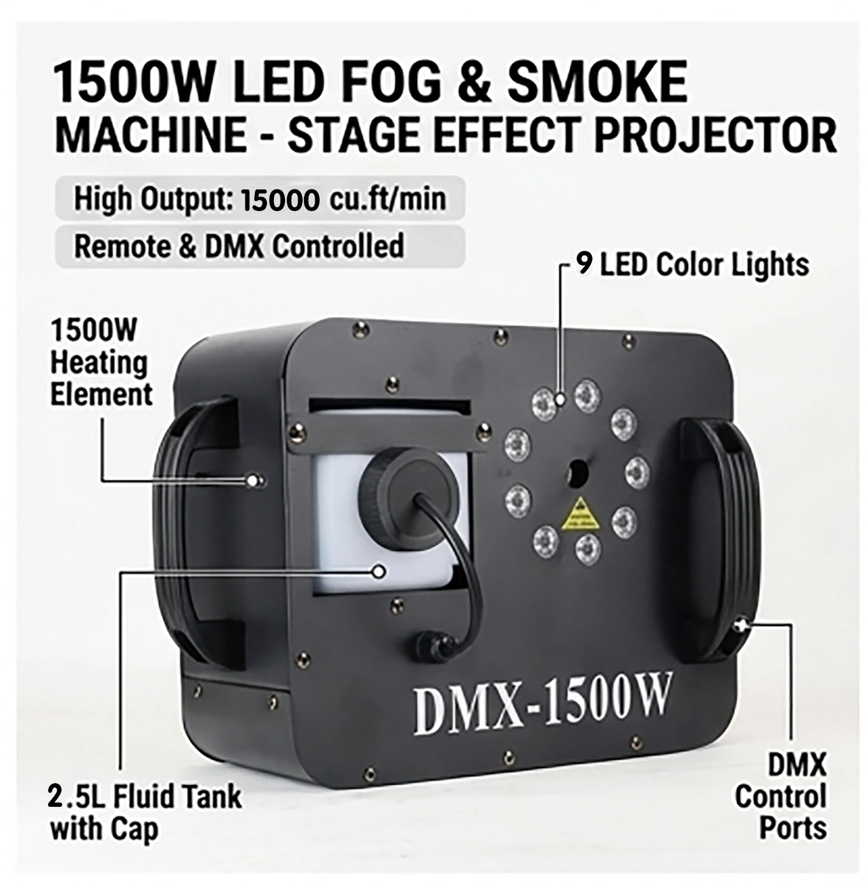 1500W Fog Machine DJ Smoke Machine DMX Remote Control Disco Stage Effect Fogger For Wedding Nightclub Party