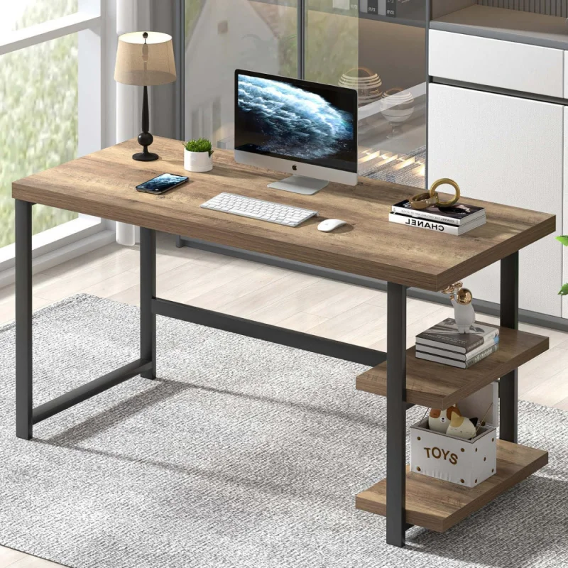 

Computer Desk, Modern Home Office Desk with Storage Shelves, Writing Study Gaming Table for Living Room