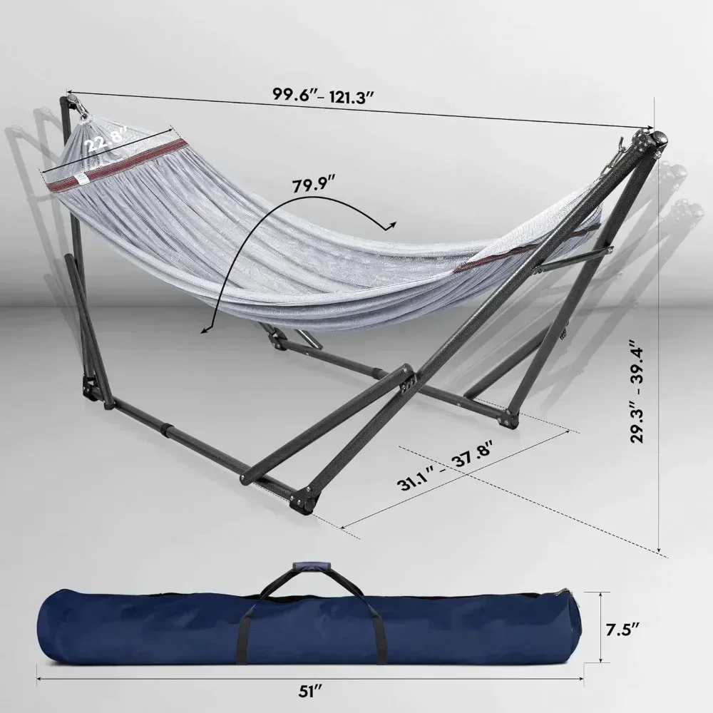 Double Hammock with Stand Included for 2 Persons/Foldable Hammock Stand 600 Lbs Capacity Portable Case - Outdoor Camping Hammock