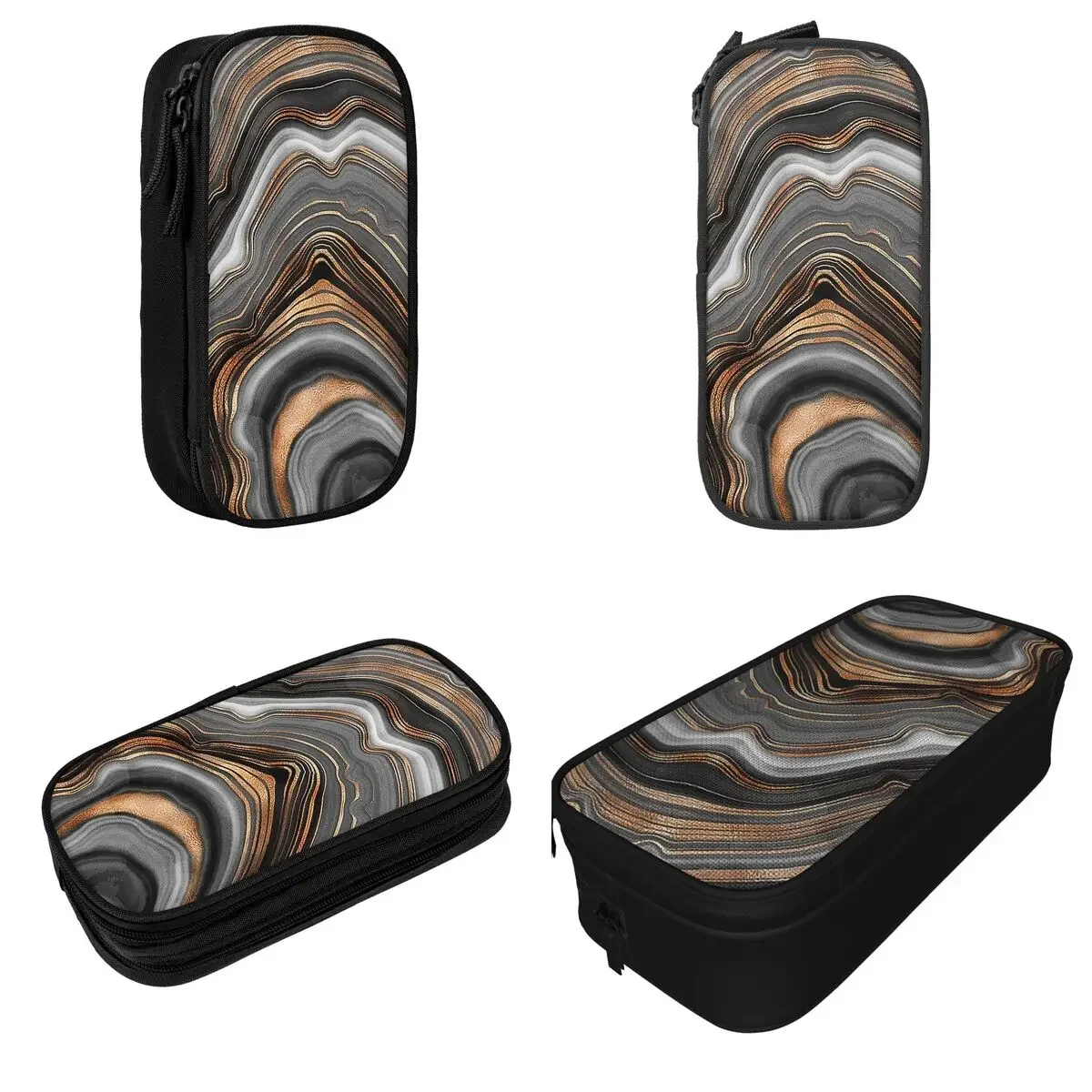 Classic Elegant Black And Gray Marble Pencil Case Modern Pencilcases Pen Student Large Storage Bags Office Gift Stationery