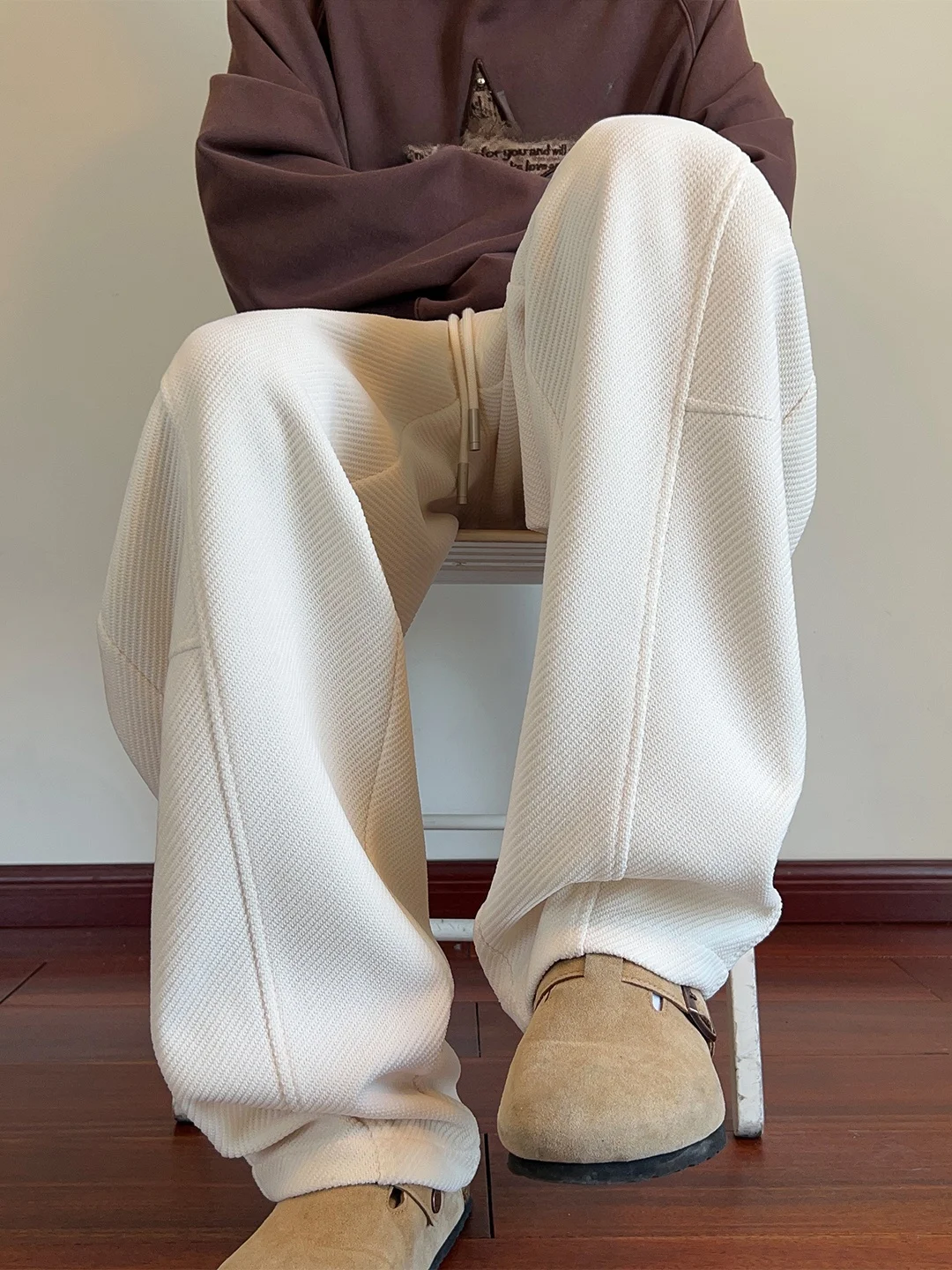 

American Sle Thiened Trousers Men's Autumn Winter Faion Brand Fce Lined Thi Sports Loose Straight Leg Pants