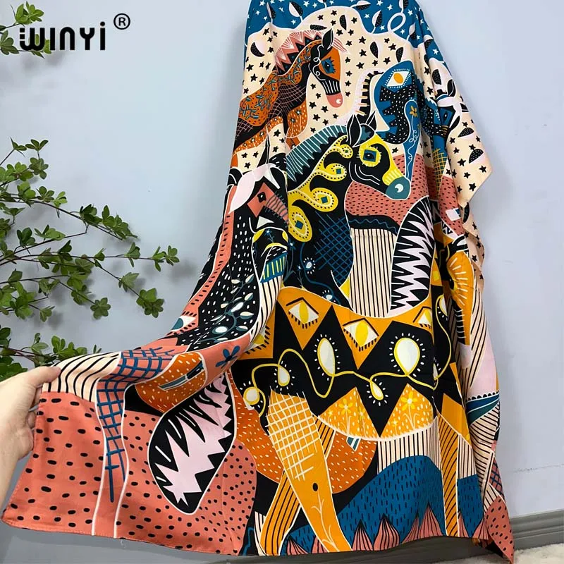 Sukienka WINYI afryka sukienki plażowe nadruk boho Dashiki kobiety muzułmański długi kaftan letni kolor sukienki afrykańskie dla kobiety vestido