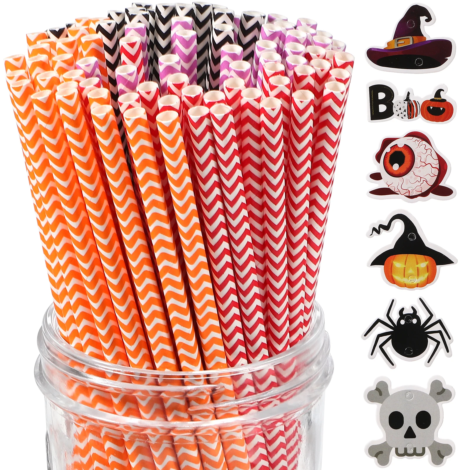 

6 Packs Halloween Paper Straws Spider Skull Eyeball Pumpkin Witch Hat Letter Decorations Party Supplies Safe Festive Drink