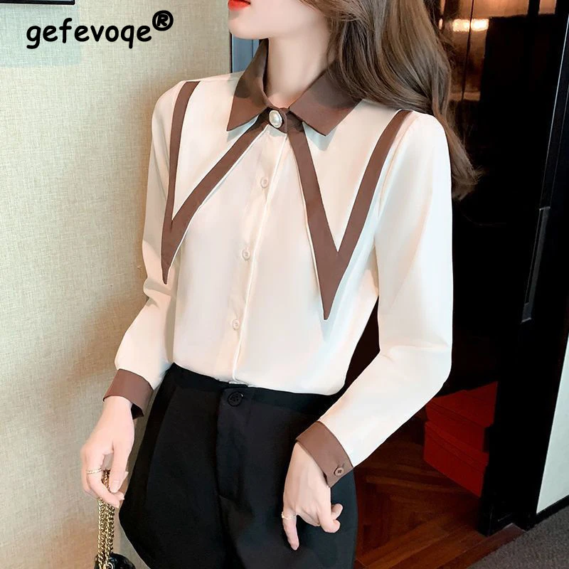 

Autumn Button Up Shirt White Turn Down Collar Long Sleeve Blouse Women Tops Korean Fashion Clothing Office Lady Work T-Shirts