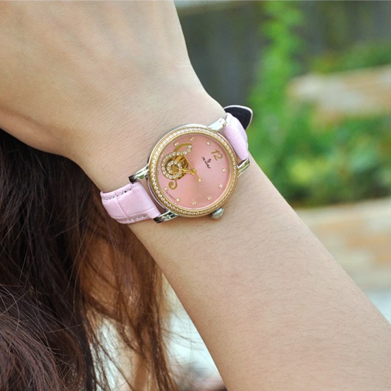 2025 New Lady Quartz Watch Fashion Hollow Music Character Fully Automatic Mechanical Ladies Watch Waterproof Birthday Gift