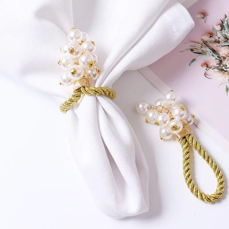 

12pcs Pearl Tessel Napkin Rings Napkin Holders For Table Decoration Wedding Party Thanksgiving Christmas Dining Table Towel Ring