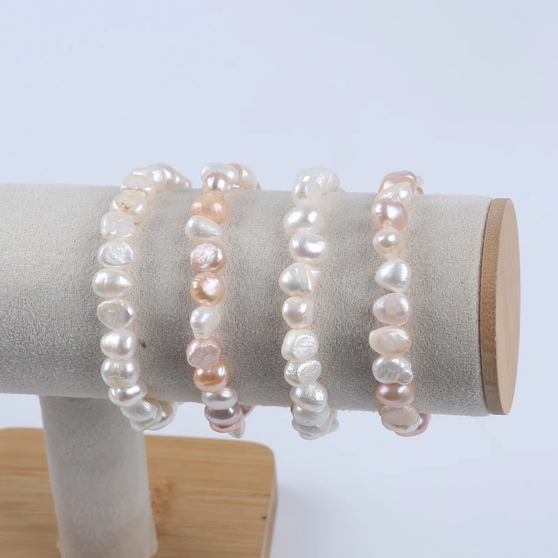 2pcs Elastic band natural real Freshwater Baroque Pearl Bracelet