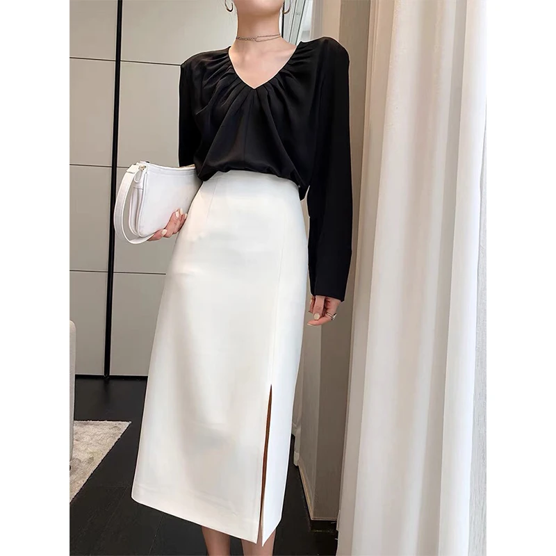 

Женские кожаные юбки Ning с высокой талией, А-силуэта, миди, осенне-зимние, новые, разноцветные, из натуральной овчины