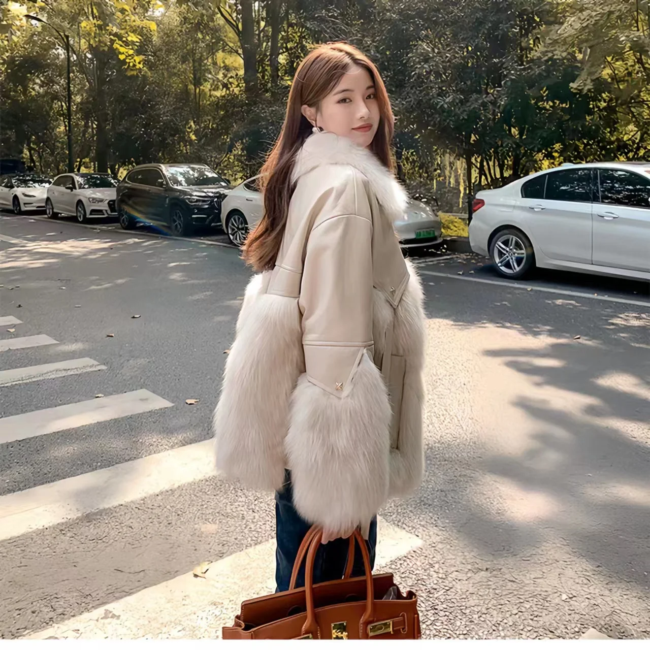 Women\'s Winter Faux Fur Coats, Spliced White Jacket, Female Loose Thicken Warm Clothes, High Quality, Promotion, New, 2022