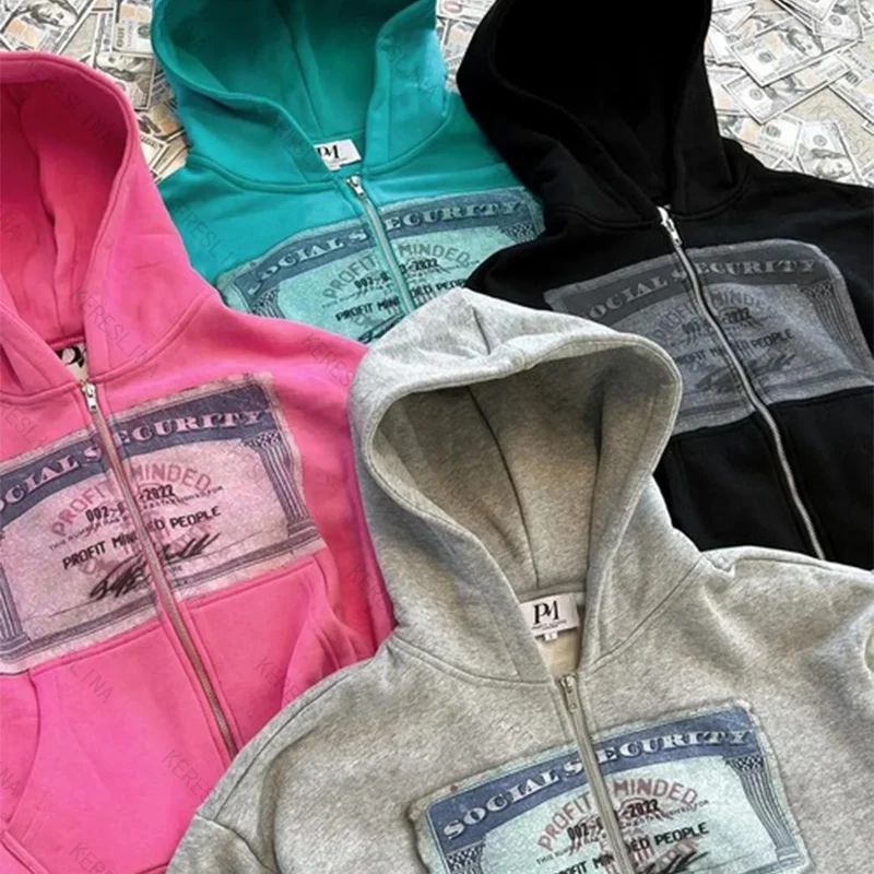 เสื้อฮู้ดสไตล์โกธิควินเทจแบบยุโรปและอเมริกา แฟชั่นฤดูใบไม้ร่วงและฤดูหนาว สวมใส่สบาย ใช้งานได้หลากหลาย มีซิป