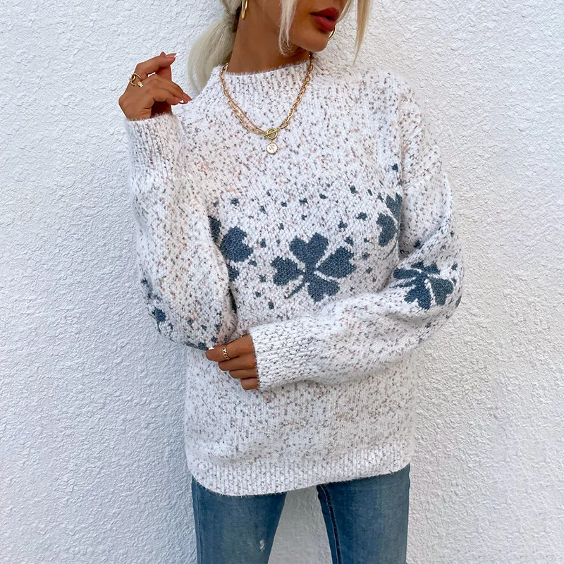 

2023 Autumn/winter New Christmas Sweater for Women Europe and America Casual Half Turtleneck Snowflake Sweater