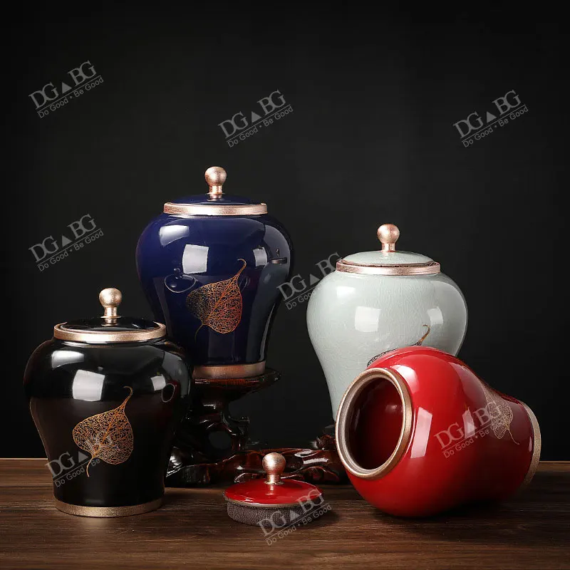 

Funeral Urns For Ashe Human Cremation Memorial Ash Holder Keepsak Souvenirs Gift Chinese-Style Leaf Ceramic Storage Decoration