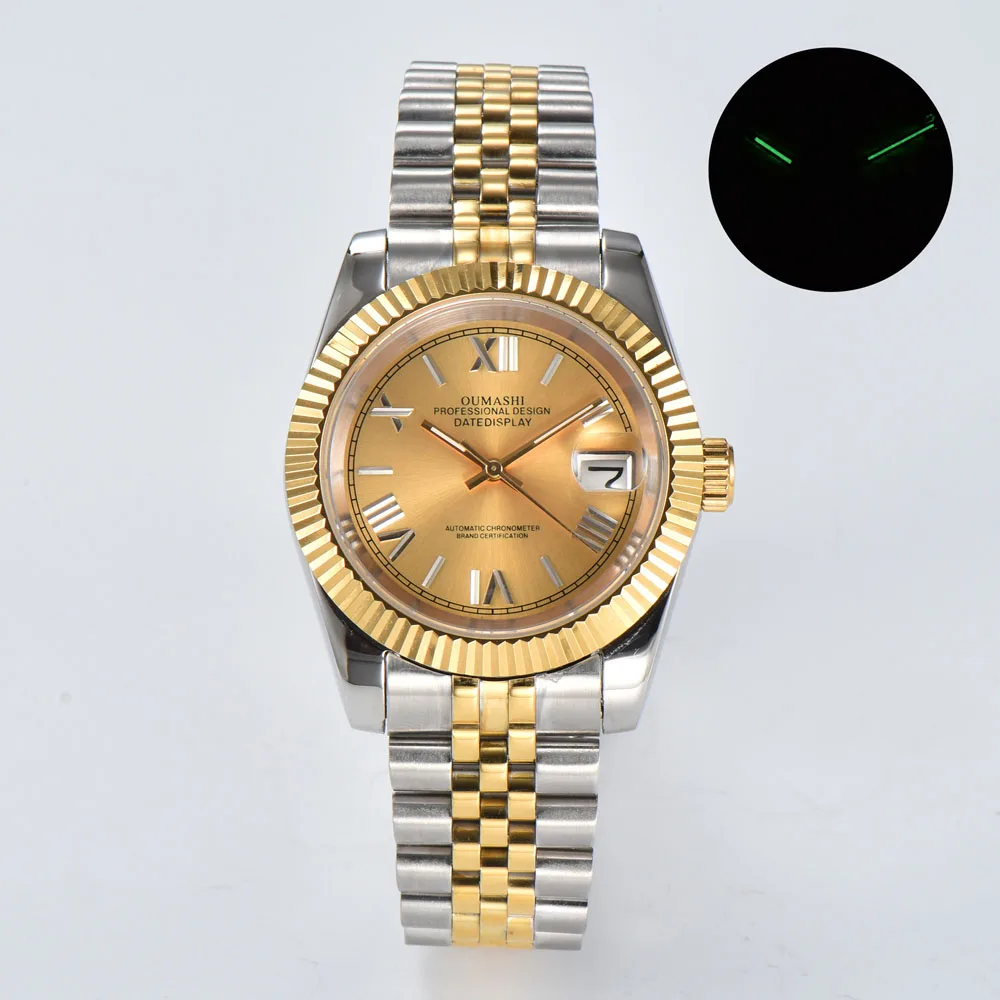 39mm men's NH35 Roman automatic watches with Japanese NH35 automatic movement sapphire crystal rose gold case can customize logo