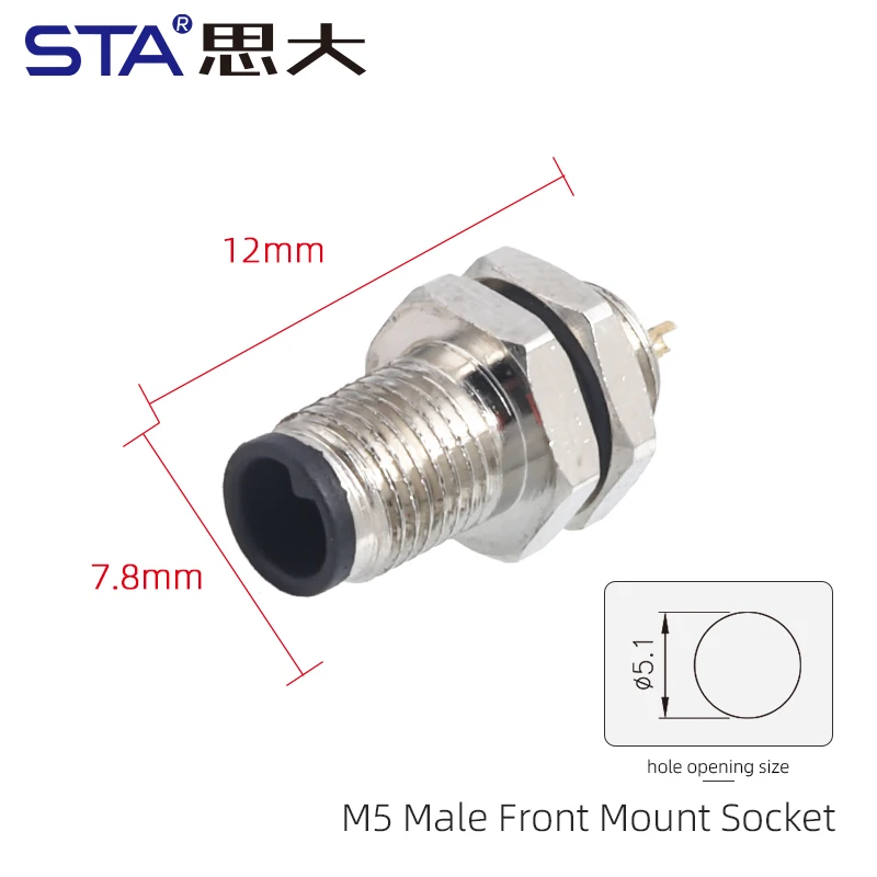 M5 waterproof IP67 Front Back Mount Socket 3 4 Pins Solder Metal Screw Type Male Female Circular Connector