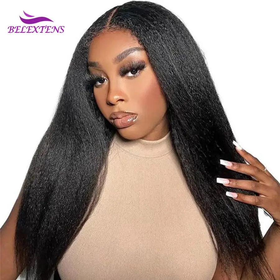 26 28 30 inch 13x4 Kinky Straight Human Hair Wigs For Women Pre Plucked Thick Yaki Straight Lace Frontal Human Hair Wig