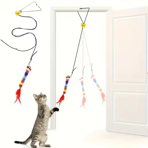 Brinquedo interativo para gatos, balanço de porta suspensa ajustável com minhocas coloridas de pelúcia para gatos internos, jogo interativo de gatinho