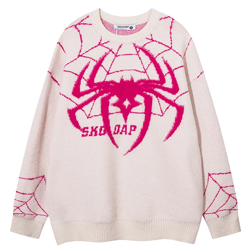 Vintage Knitted Sweater Men Women Harajuku Casual Pullover Spider Letter Print Sweater Couple Tops 2023 Autumn Pull Homme Hombre