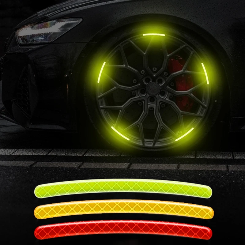 20PCS Auto Motorcycle Bicycle Wheel Hub Reflective Sticker Tire Rim Luminous Sticker Safety Reflective Strip Sticker Fluorescent