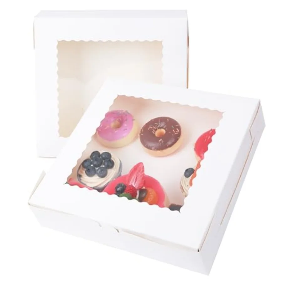 White Pie Boxes with Flip Cover, pcs with Window, xx2.5 Inch Auto-Popup Bakery Boxes, Desserts, Chocolate Covered Strawberries,