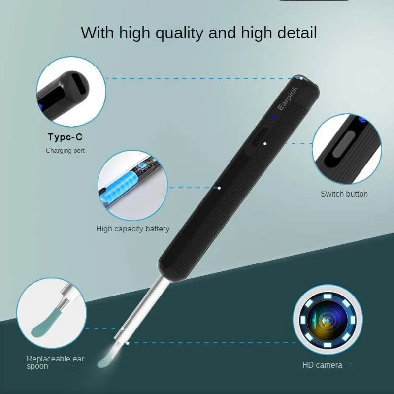 Smart Visual Ear Sticks Otoscope 2000W High Precision Ear Wax Removal Tool with Camera Wireless Otoscope Endoscope Health Care