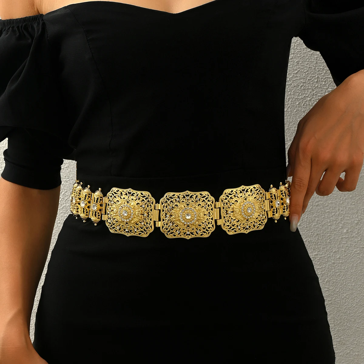 مجوهرات حزام العروس على الطراز المغربي، حبل، سلسلة، معدن مطلي بالذهب، نمط مجوف، حزام أداء فستان الزفاف العتيق