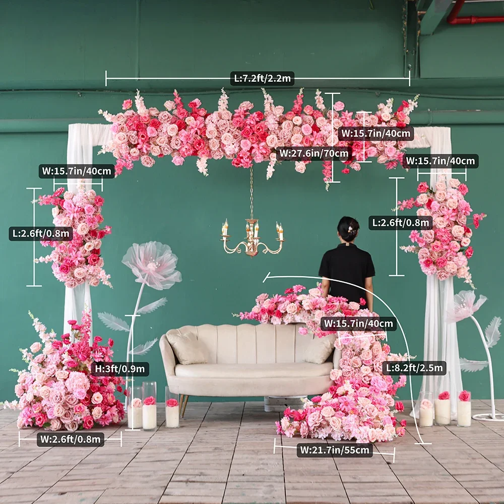 Wedding Backdrop Artificial Sofa Flowers Arrangement Event Decoration Custom Dusty Pink Rose Fleurs Artificielles Mariage HY2491