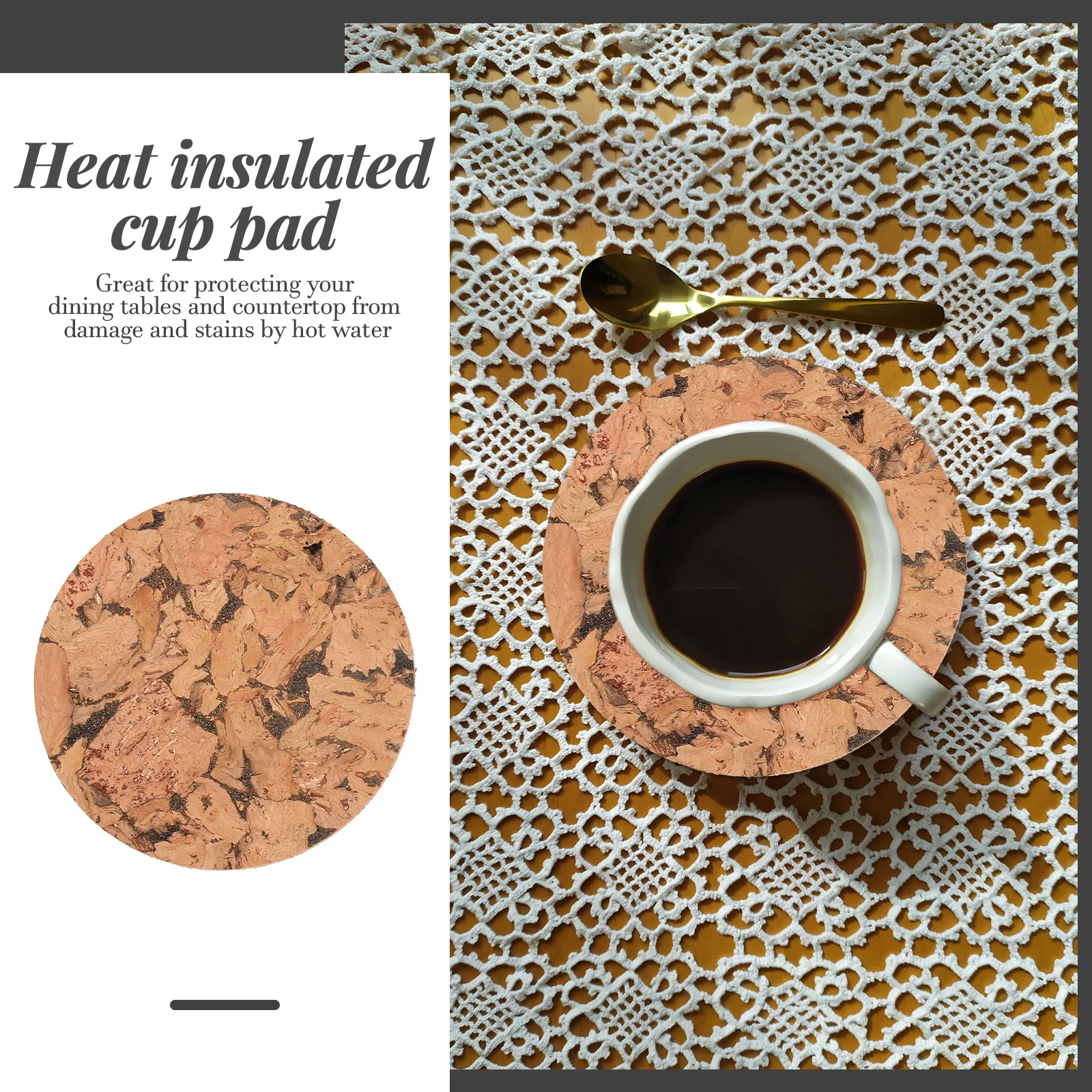 

3Pcs Wood Insulated Cup Mat Premium Cork Coaster Heat-Proof Decorative Table Protector for Coffee Tea Mug Glass