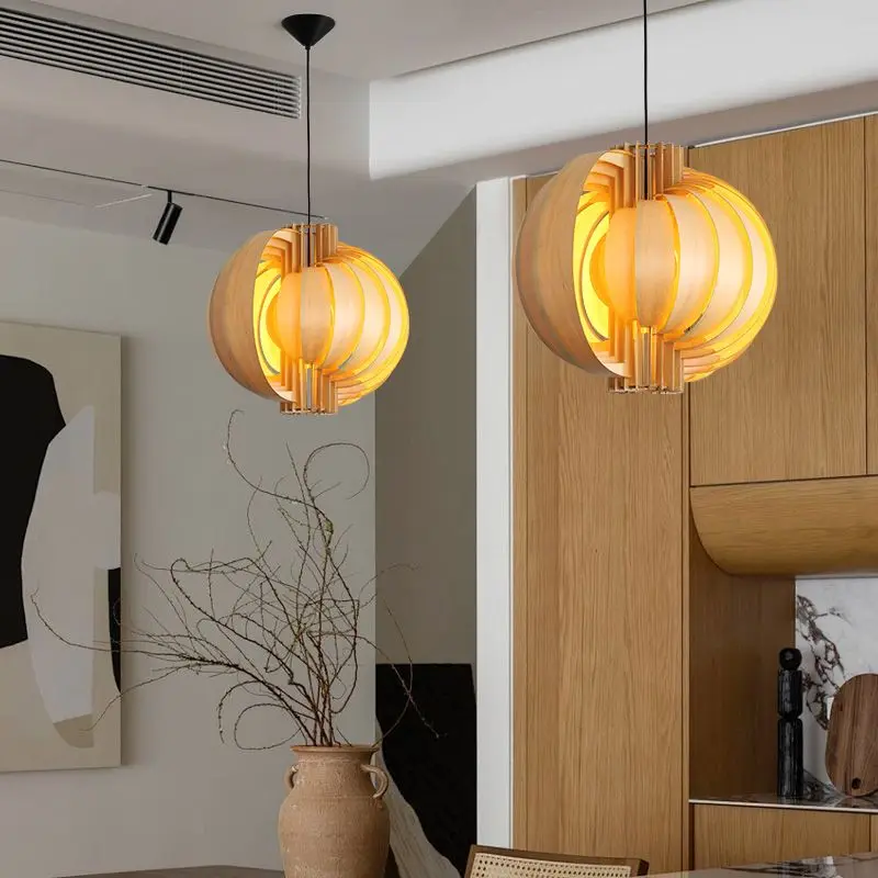 

Vintage Pumpkin Pendant Light Made of Antique Wood Used in Kitchens Restaurants Homestays Bedrooms Chandelier Indoor Lighting