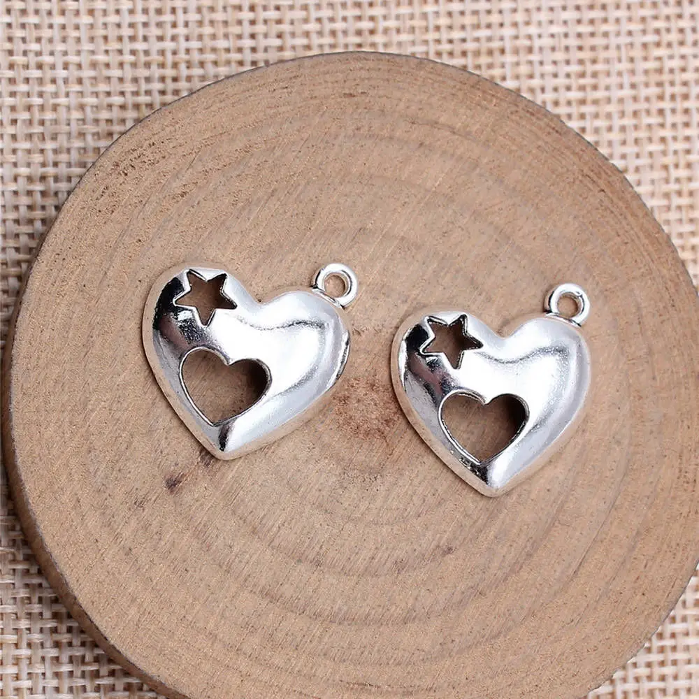 Couple Pendants Star Heart Charms Jewelry For Woman 21x19mm 10pcs