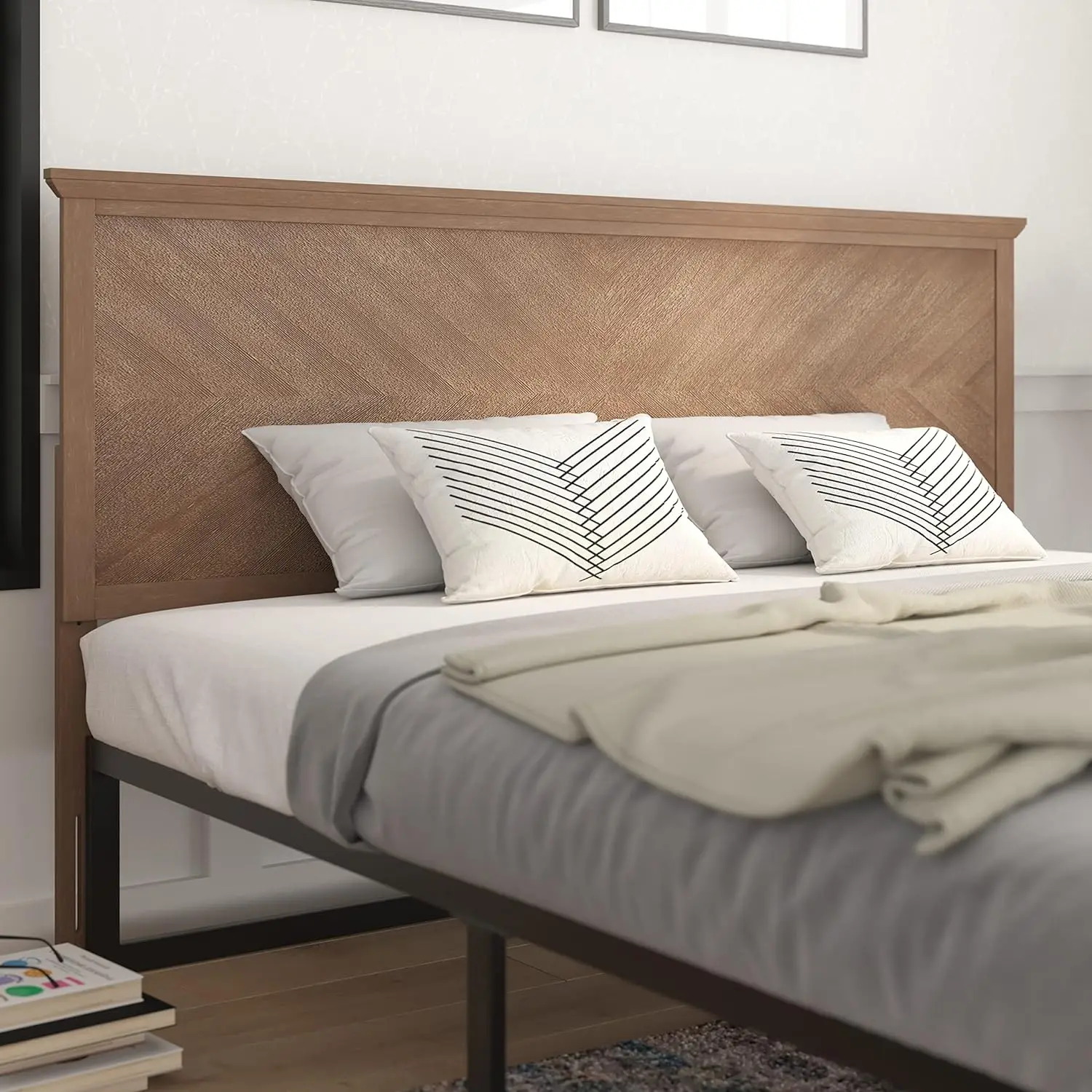 

Taylor & Logan Feliz King Size Herringbone Pattern Solid Wood Headboard in Light Brown