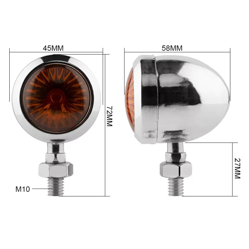 2 قطعة 12 فولت كروم دراجة نارية رصاصة بدوره إشارة مؤشر ضوئي لمبة العنبر الوامض 10 مللي متر مؤشرات إضاءة الدراجة النارية #6