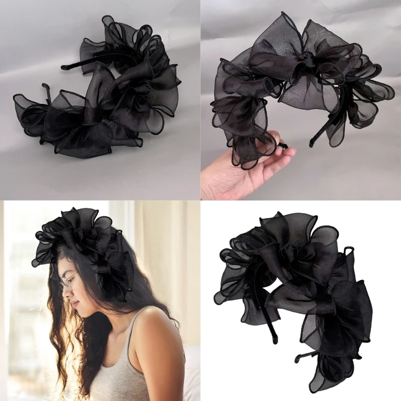 Mesh Bowknot Headband Elegant French Tulle Hairband Hair Styling Accessories for Women Aesthetic Formal Banquet Hairhoop