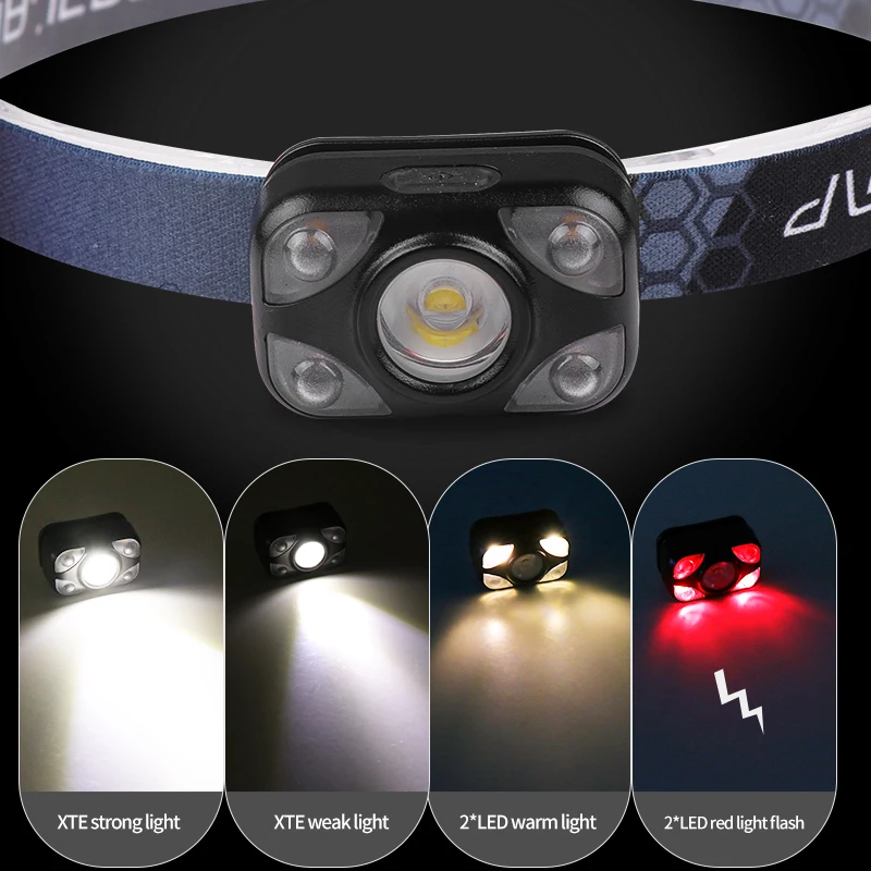JIASHUAIXIN XTE LED Strong Spotlight 5-LED Red Light Warning Outdoor Lightweight Headlamp Three-Mode Source Headlamp