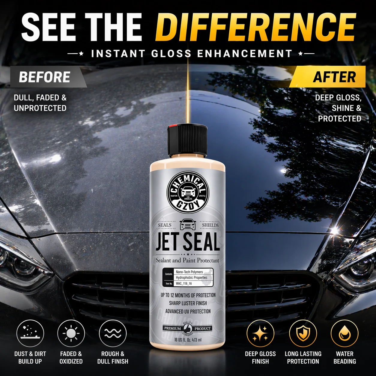 Jet Seal Car Paint Sealant 16 fl oz, Polymer Paint Protectant, Hydrophobic Gloss & UV Protection