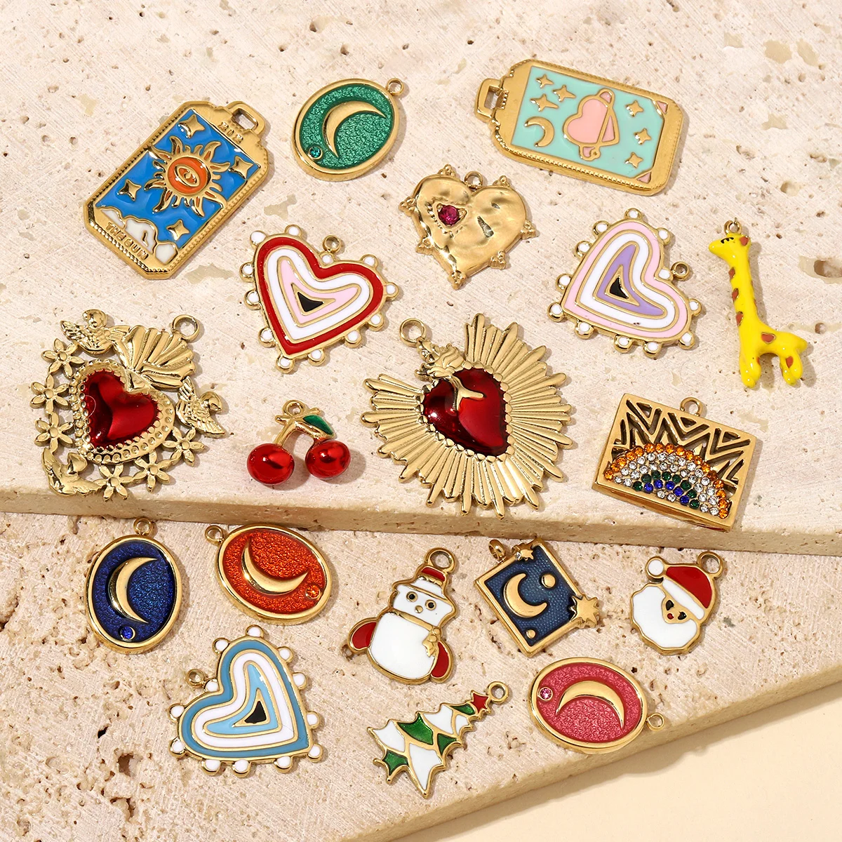 3pcs/Lot Moon Heart Enamel Stainless Steel Diy Charms Women Christmas Tree Earring Necklace Cherry Giraffe Jewelry Pendant