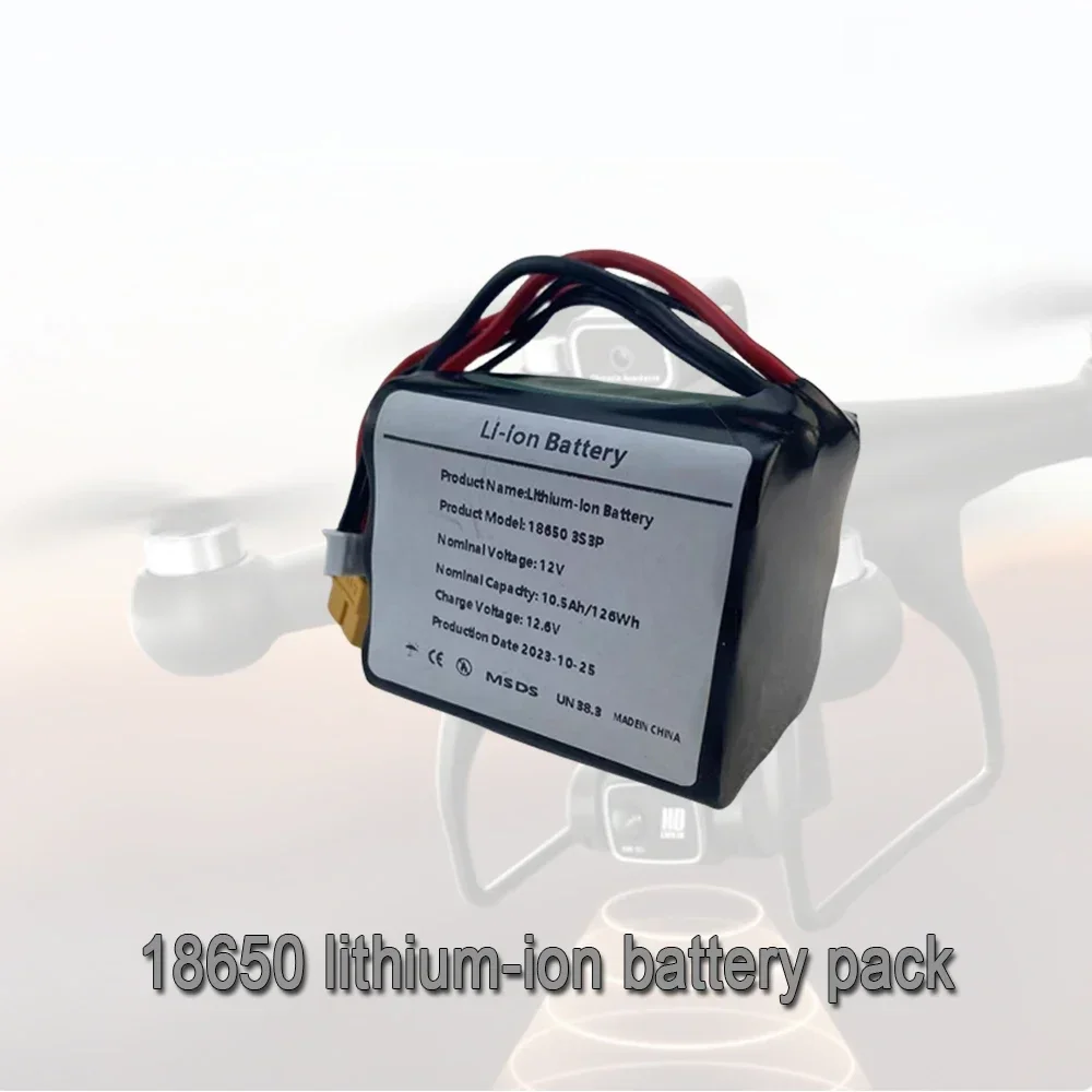 AIMJIN 3S3P 12V 10.5Ah 10Ah UAV de alta capacidad recargable 12,6 V batería de iones de litio para varios aviones RC Quadrotor XH2.54-4P XT60