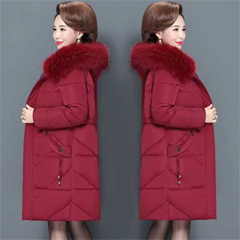 2024 Plus Size Middle-aged Elderly Women Cotton-padded Jacket Long New Down Cotton-padded Jacket Middle-aged Cotton-padded Coat