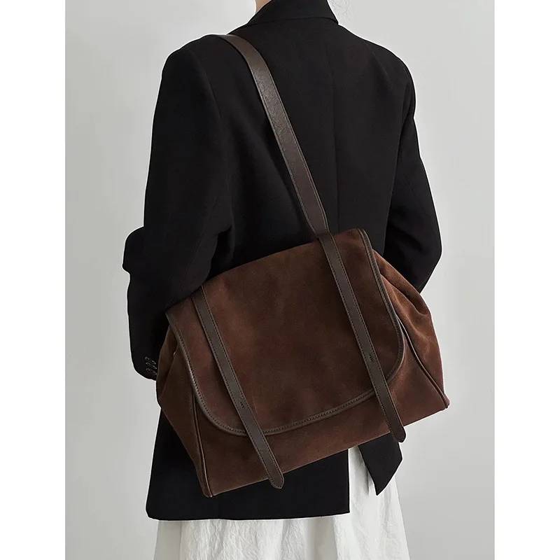Suede Leather Retro Backpack New First Layer Matte Cowhide Casual Back Women's Large-capacity Travel Bag