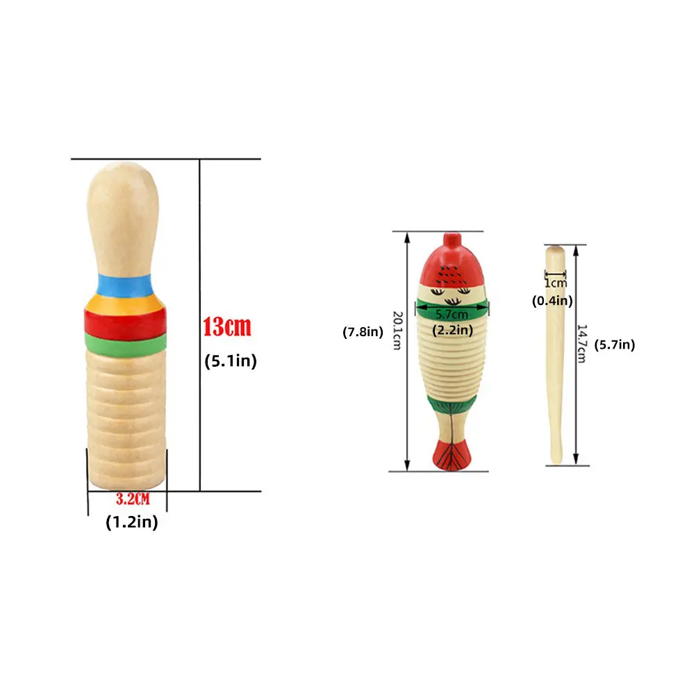 2Sets Wooden Guiro Rainbow Clappers Beginner Guiro Percussion Instruments Hand Eye Coordination Musical Instrument Set