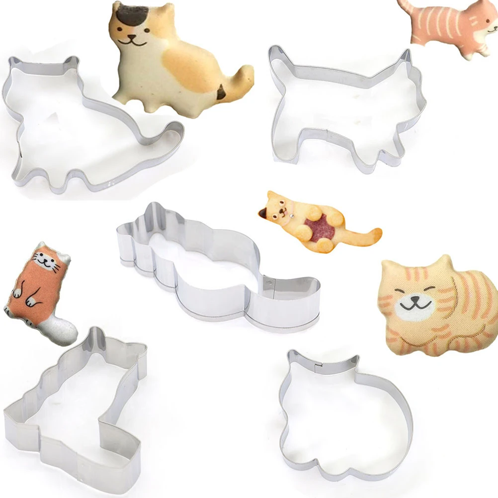 

5 Pcs Cat Cookie Stainless Steel Cake Molds Fondant Baking Dessert Tools Shaped Chocolate DIY Kitchen Accessories