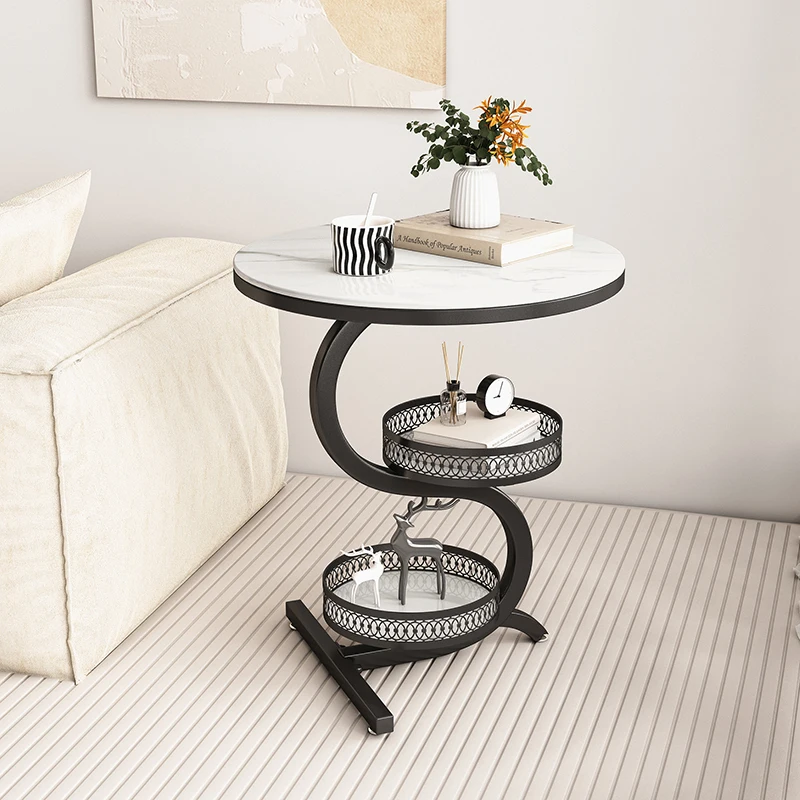 

！@Light Luxury High-End Small Coffee Table Durable Metal Storage Rack for Living Room Sofa Bedside or Balcony Space-saving Set
